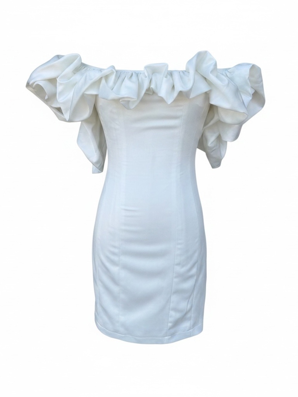 White Off Shoulder Ruffle Mini Dress XS | Coquette Bridal Bodycon Euro Summer